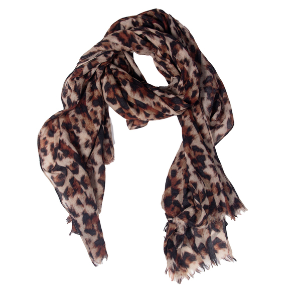 FRANCO FERRARI BEIGE & BROWN GEPARD PRINT PALANKIN SCARFWOMENS SIZE 185CM